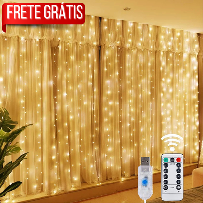 Cortina de Luzes LED USB Natal Para Casa com Controle Remoto