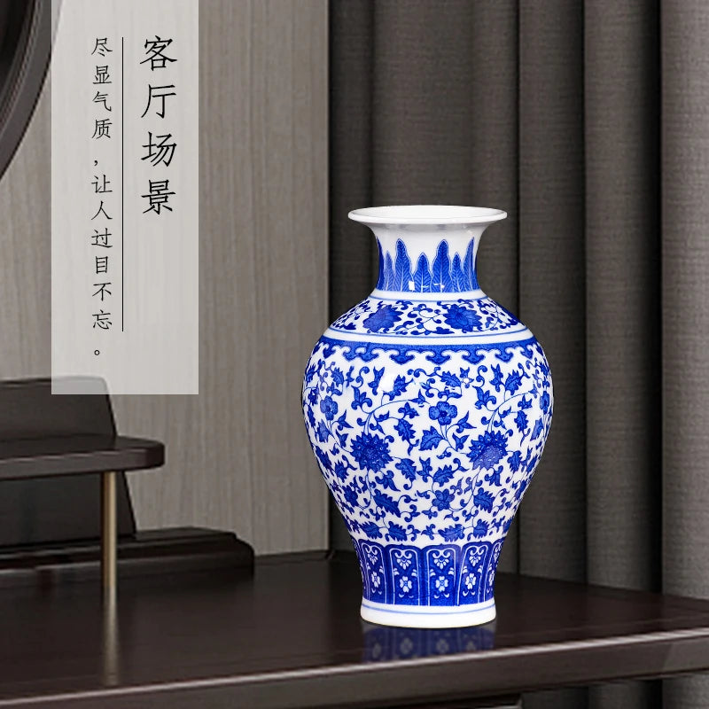 Vaso para Sala Cerâmica Jingdezhen Azul Decorativo