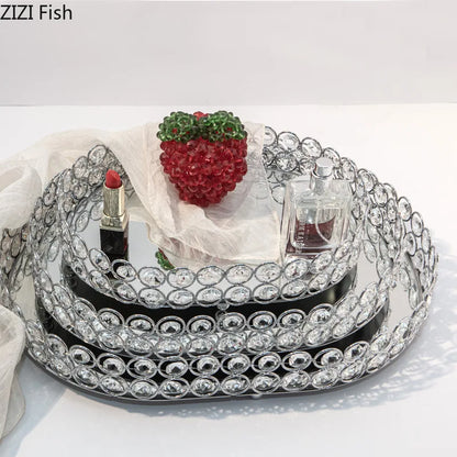 Bandeja Espelho De Cristal Dourado Para Joias Organizador