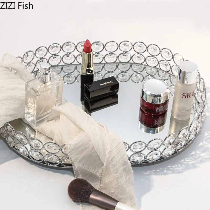 Bandeja Espelho De Cristal Dourado Para Joias Organizador