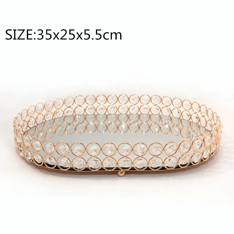 Bandeja Espelho De Cristal Dourado Para Joias Organizador