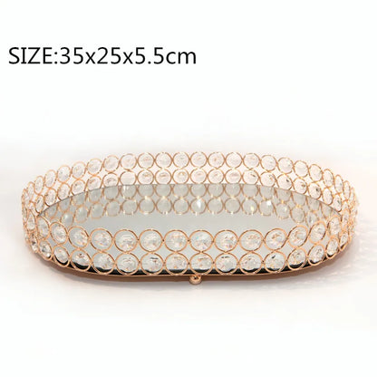 Bandeja Espelho De Cristal Dourado Para Joias Organizador