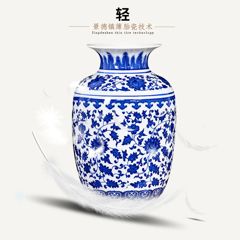 Vaso para Sala Cerâmica Jingdezhen Azul Decorativo