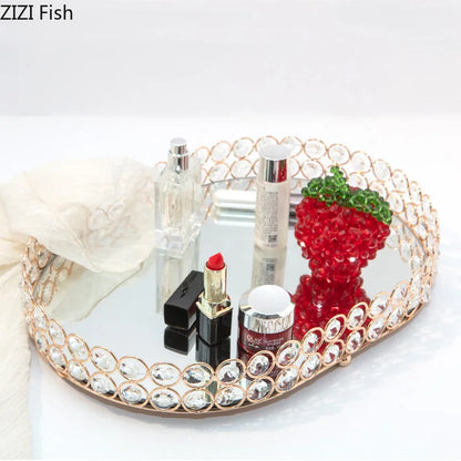 Bandeja Espelho De Cristal Dourado Para Joias Organizador