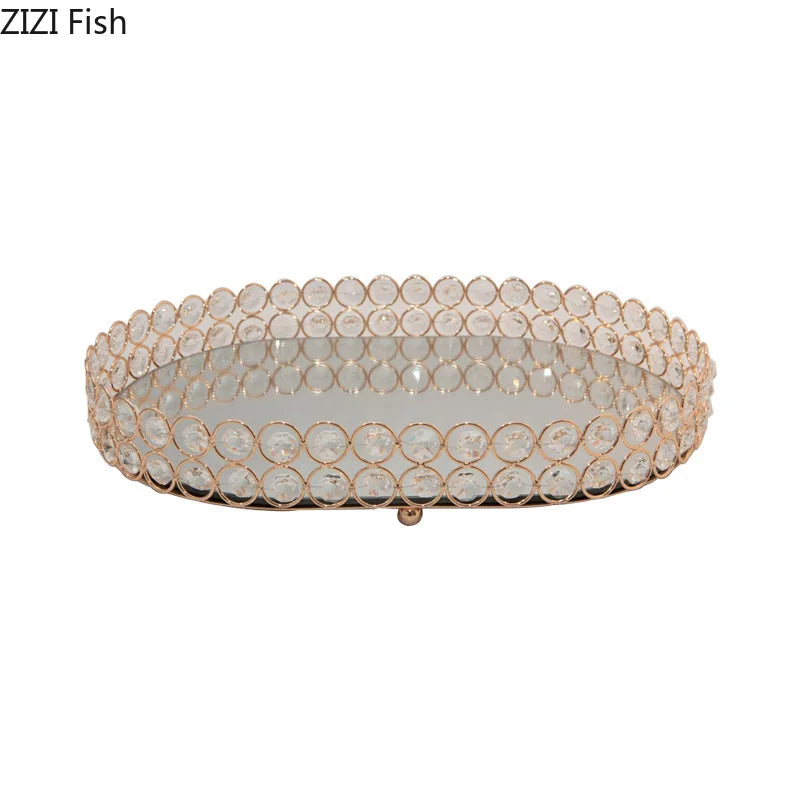 Bandeja Espelho De Cristal Dourado Para Joias Organizador