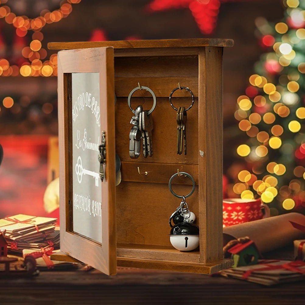 Organizador De Chaves De Madeira Para Parede Com Porta De Vidro Atraente E Durável