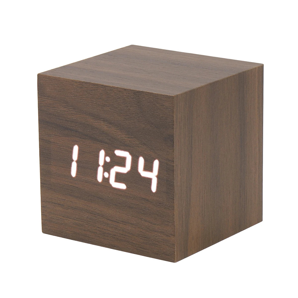 Despertador LED De Madeira Quadrado Para Mesa Com Voz