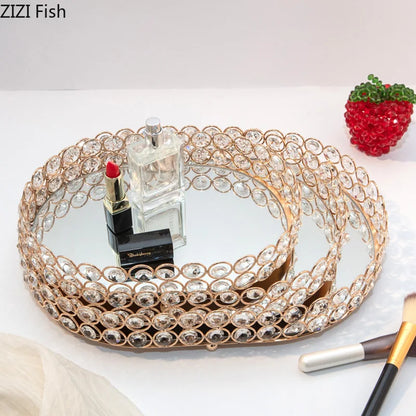 Bandeja Espelho De Cristal Dourado Para Joias Organizador