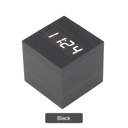 Despertador LED De Madeira Quadrado Para Mesa Com Voz