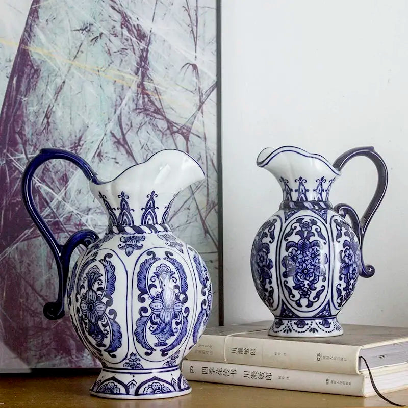 Vaso Decorativo de Cerâmica Porcelana Azul Artesanal