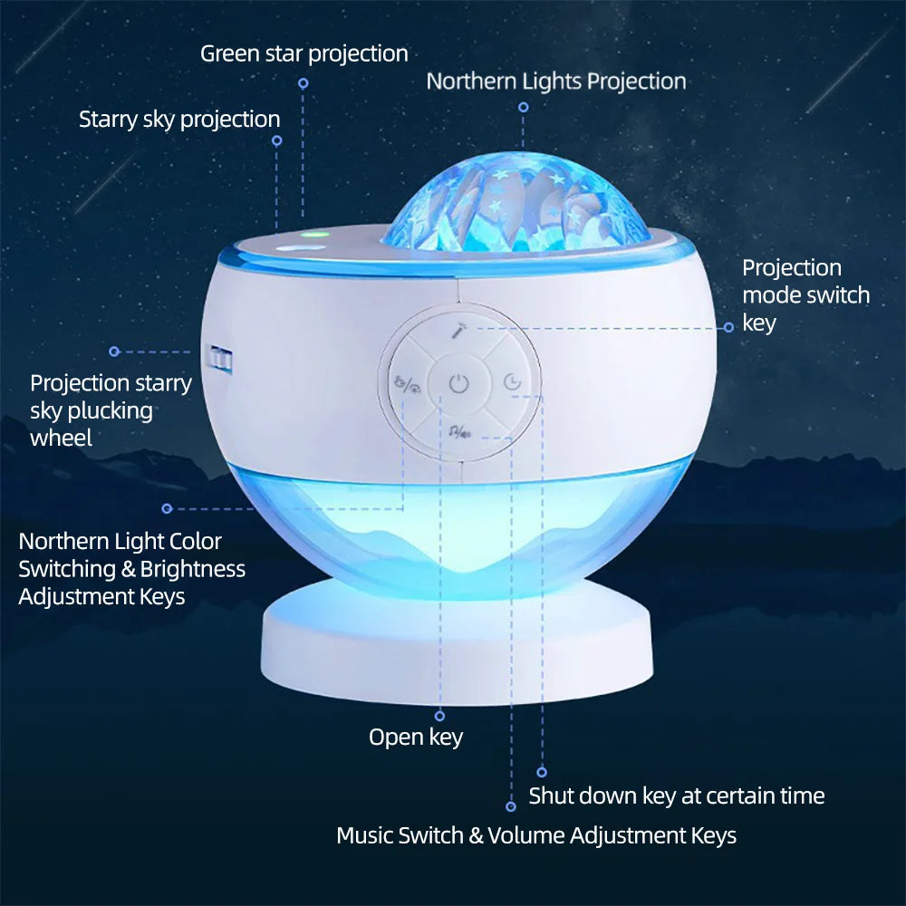 Luz Projeção Aurora LED Para Quarto Com Música