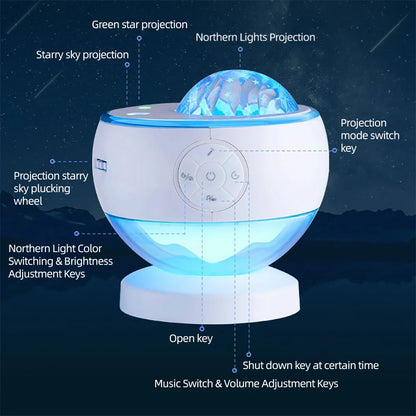 Luz Projeção Aurora LED Para Quarto Com Música