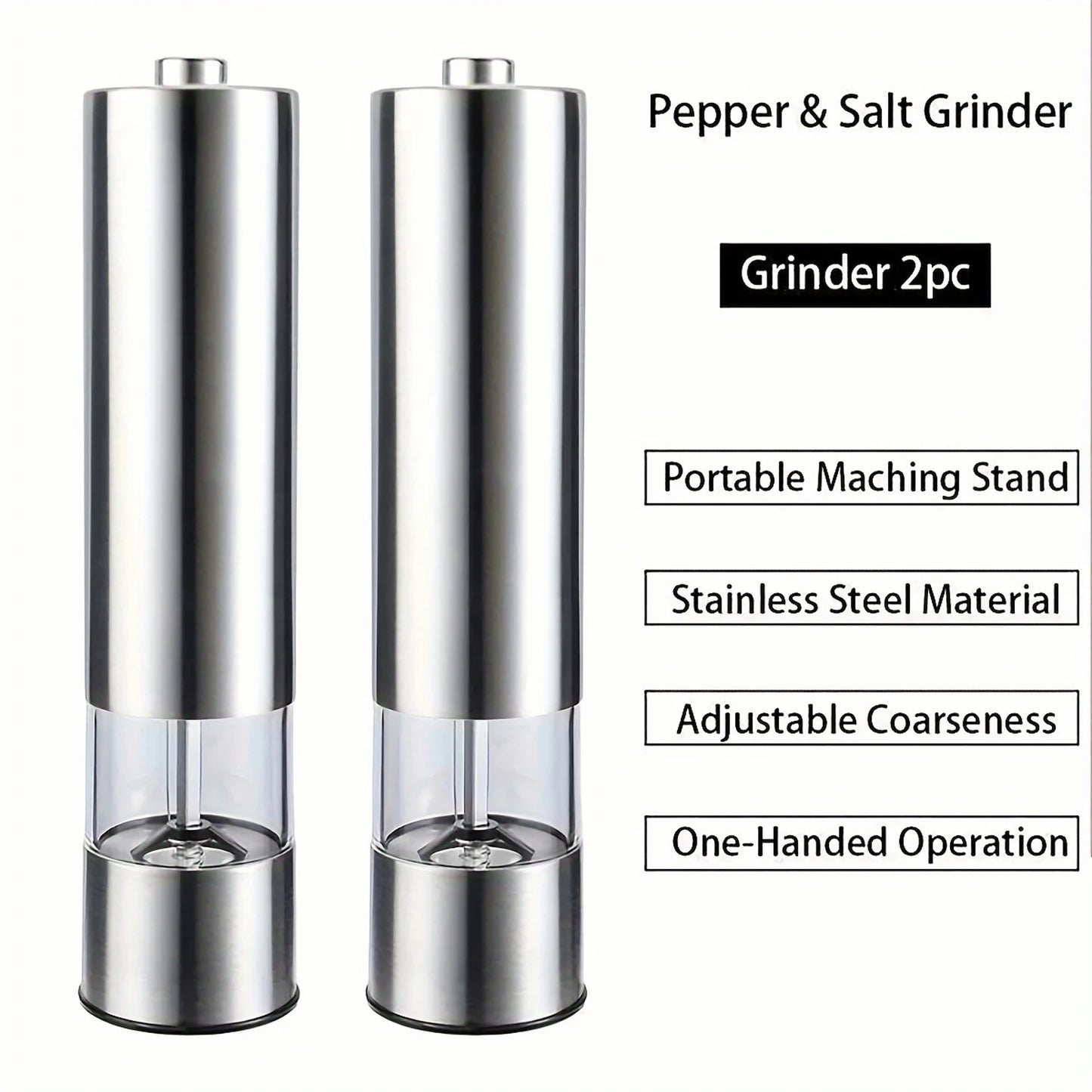 Moedor Elétrico de Pimenta em Aço Inoxidável Ajustável