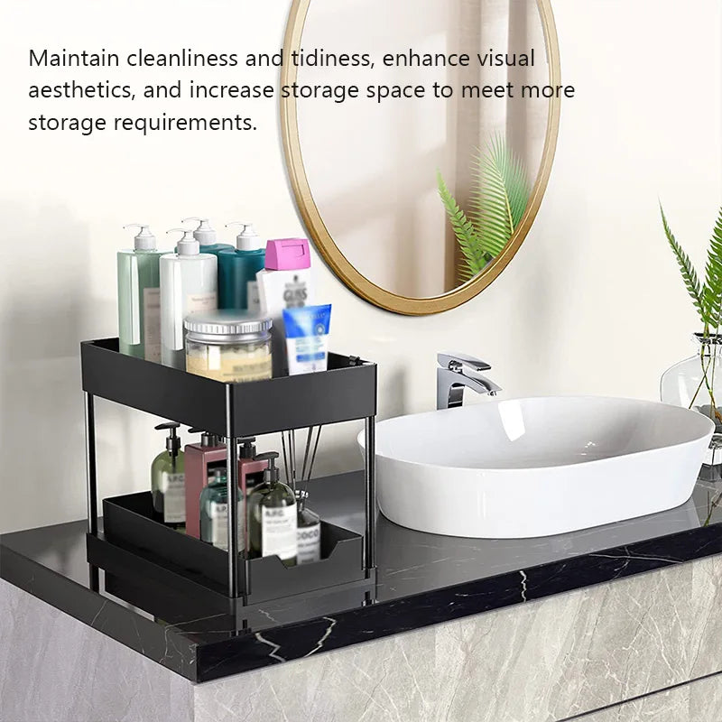 Organizador E Armazenamento Sob A Pia Com Gavetas Deslizantes Duplas E Prateleiras Multiuso Acesso Rápido