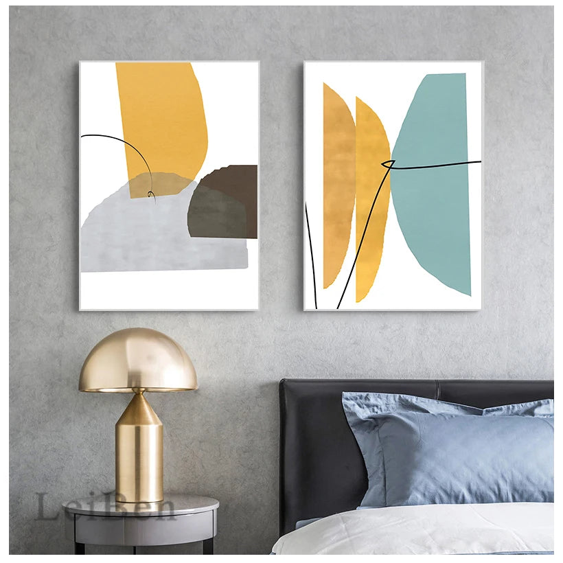 Pôster Abstrato Para Sala Estar Geométrico Azul Amarelo