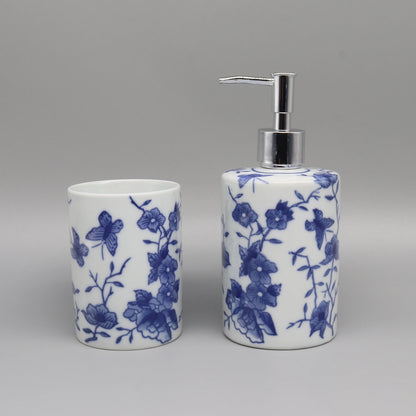 Dispensador De Sabonete Líquido Cerâmico Azul Banheiro Premium