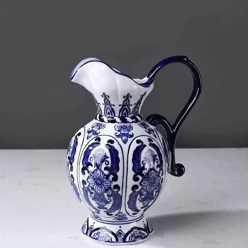 Vaso Decorativo de Cerâmica Porcelana Azul Artesanal