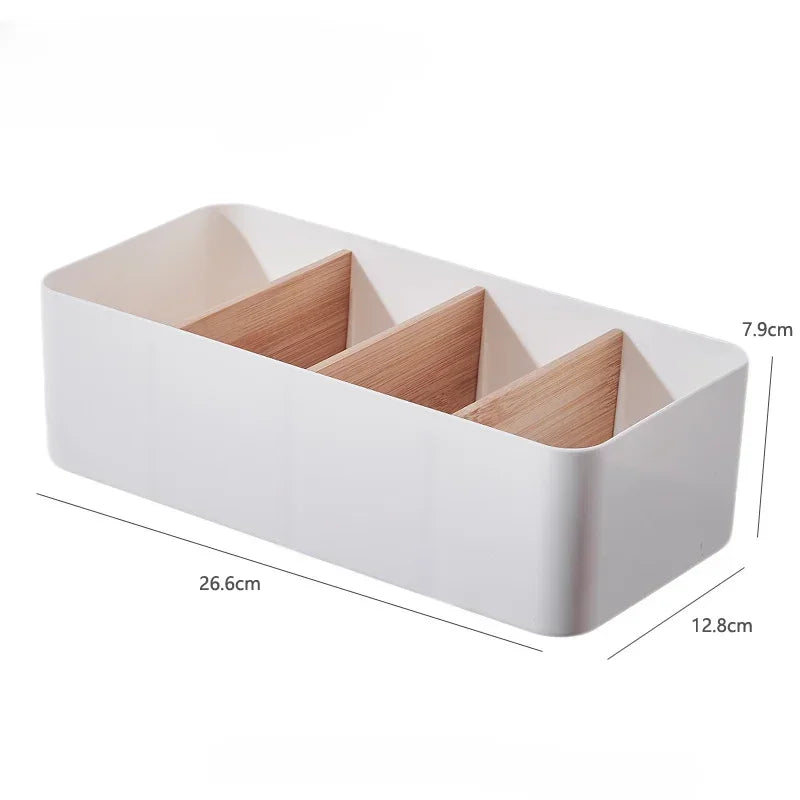 Organizador De Mesa Multifuncional Em Bambu Sustentavel Com Compartimentos Para Cosmeticos E Papelaria