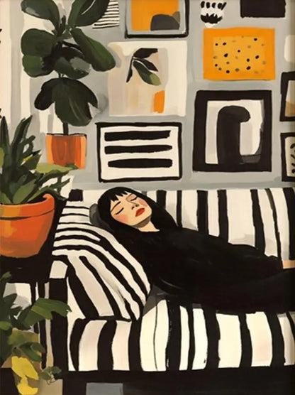 Quadro Em Tela Sem Moldura Abstrato Mulher Com Flores Para Sala Minimalista Nordic