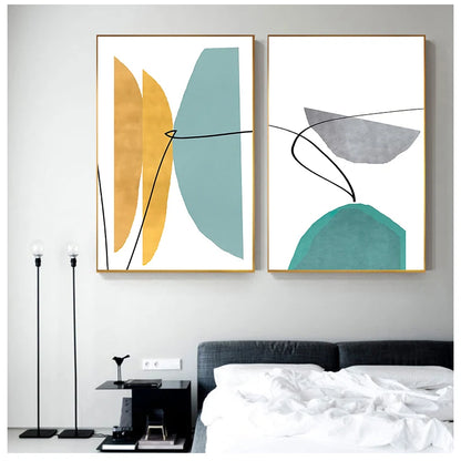 Pôster Abstrato Para Sala Estar Geométrico Azul Amarelo