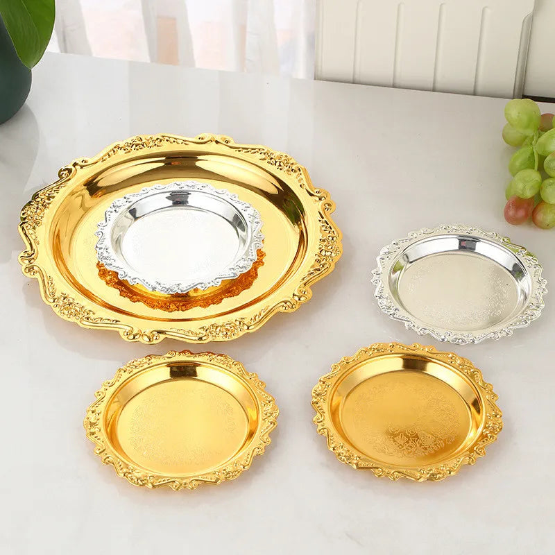 Bandeja Decorativa Multifuncional de Metal Dourado Prata Premium