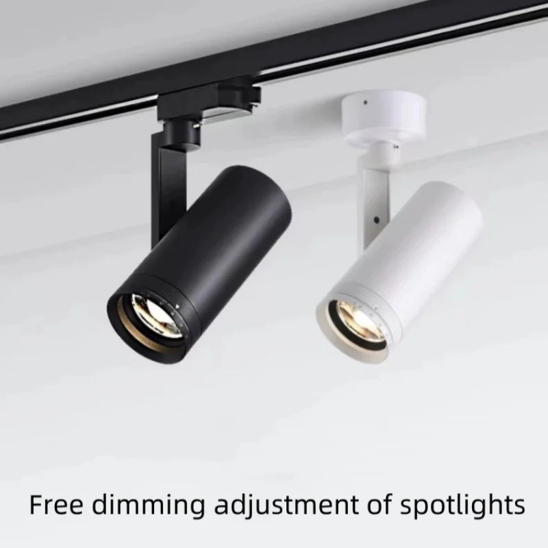 Luminária de Trilho LED COB Dimável para Teto, Spotlight com Ângulo Ajustável 10° a 55°, Sala de Jantar e Quarto