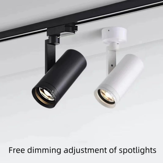 Luminária de Trilho LED COB Dimável para Teto, Spotlight com Ângulo Ajustável 10° a 55°, Sala de Jantar e Quarto