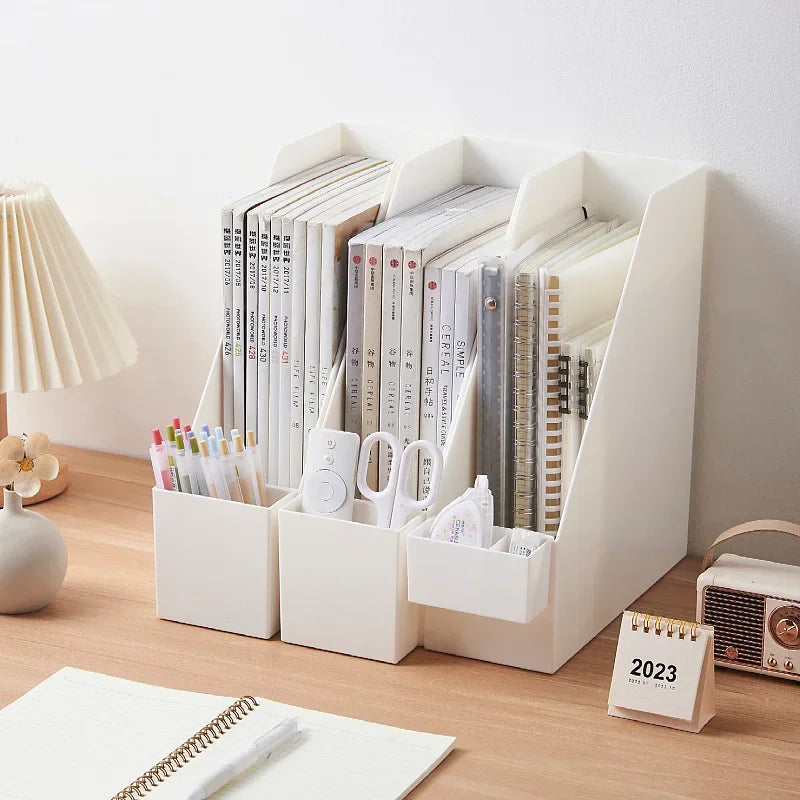 Organizador De Mesa Vertical Empilhável Com Compartimentos Largos Para Papéis E Itens Decorativos