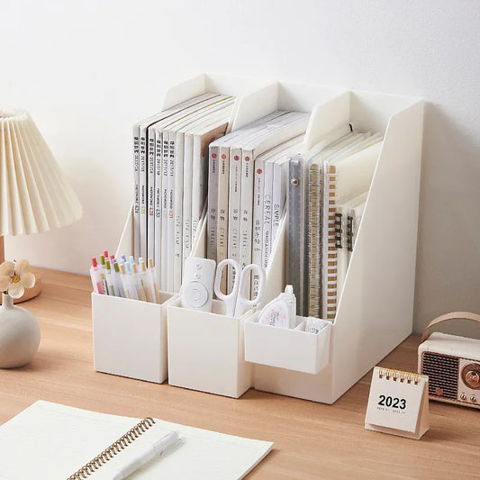 Organizador De Mesa Vertical Empilhável Com Compartimentos Largos Para Papéis E Itens Decorativos