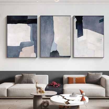 Quadro Decorativo Em Tela Azul Geométrico Para Sala