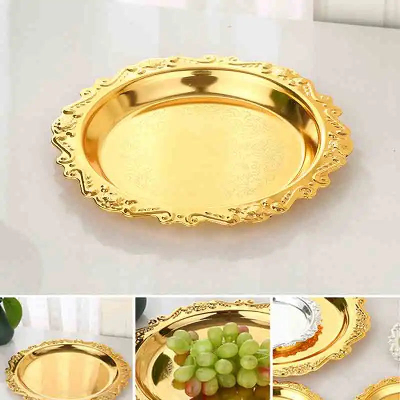 Bandeja Ferro Dourada Prateada para Buffet Decorativo Brilhante