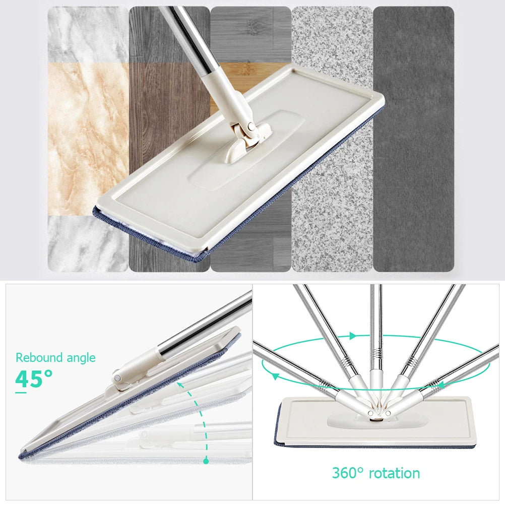 Esfregão Microfibra Ultraabsorvente Plano Multifuncional Profissional Telescópico Rotativo