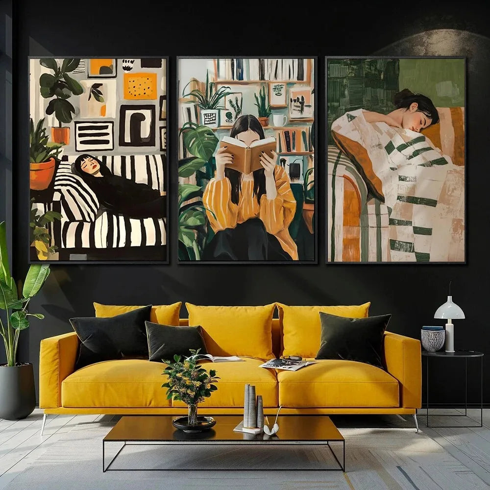 Quadro Em Tela Sem Moldura Abstrato Mulher Com Flores Para Sala Minimalista Nordic