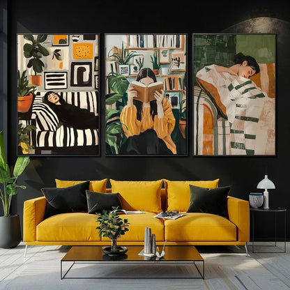 Quadro Em Tela Sem Moldura Abstrato Mulher Com Flores Para Sala Minimalista Nordic