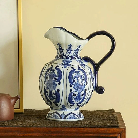 Vaso Decorativo de Cerâmica Porcelana Azul Artesanal