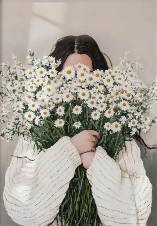 Quadro Em Tela Sem Moldura Abstrato Mulher Com Flores Para Sala Minimalista Nordic