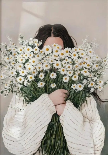 Quadro Em Tela Sem Moldura Abstrato Mulher Com Flores Para Sala Minimalista Nordic