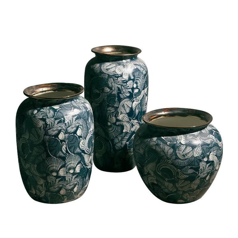 Vaso Porcelânico Decorativo Retrô Azul Branco para Sala