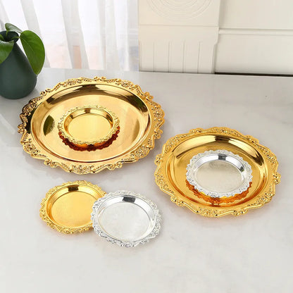 Bandeja Decorativa Multifuncional de Metal Dourado Prata Premium