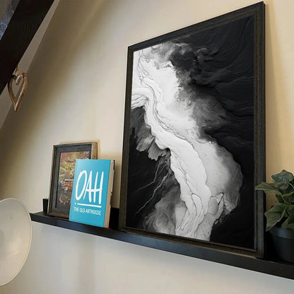 Pintura Abstrata em Tela Estilo Mármore Preto e Branco Minimalista para Decoração de Sala
