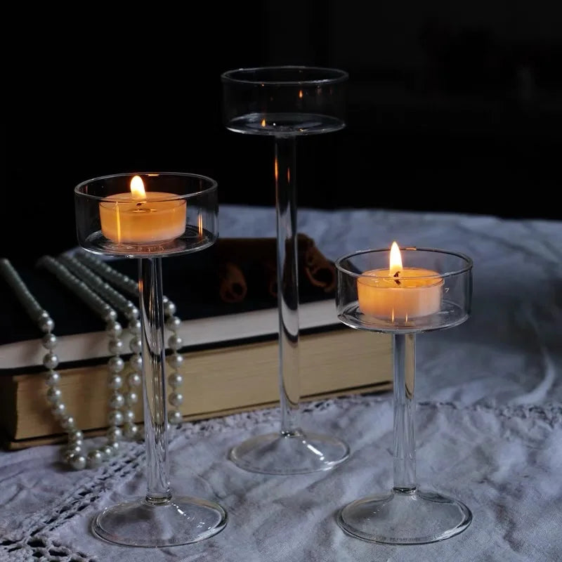 Castiçal de Vidro com Haste Alta Alça Longa