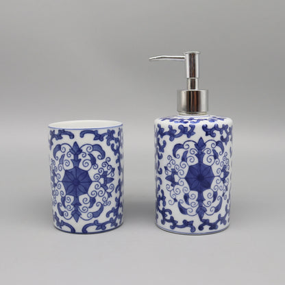 Dispensador De Sabonete Líquido Cerâmico Azul Banheiro Premium