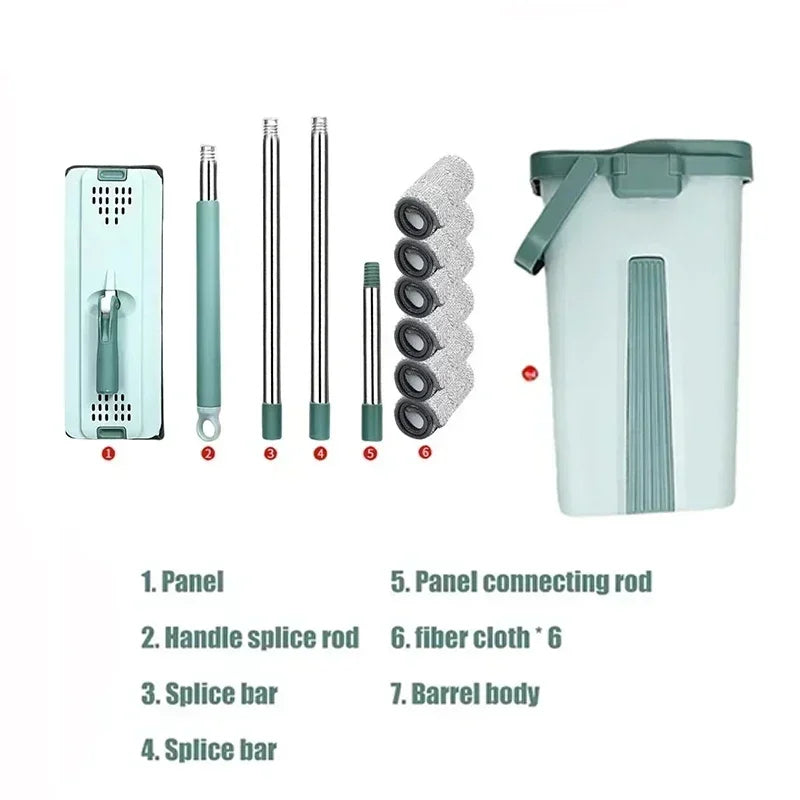 Esfregona Plana Com Balde Torção Fácil Microfibra Madeira