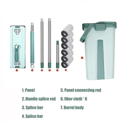 Esfregona Plana Com Balde Torção Fácil Microfibra Madeira