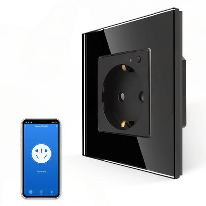 Tomada Inteligente WiFi de Parede CompatívelComAssistentesVirtuais PainelVidro Elegante