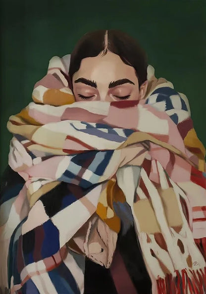 Quadro Em Tela Sem Moldura Abstrato Mulher Com Flores Para Sala Minimalista Nordic