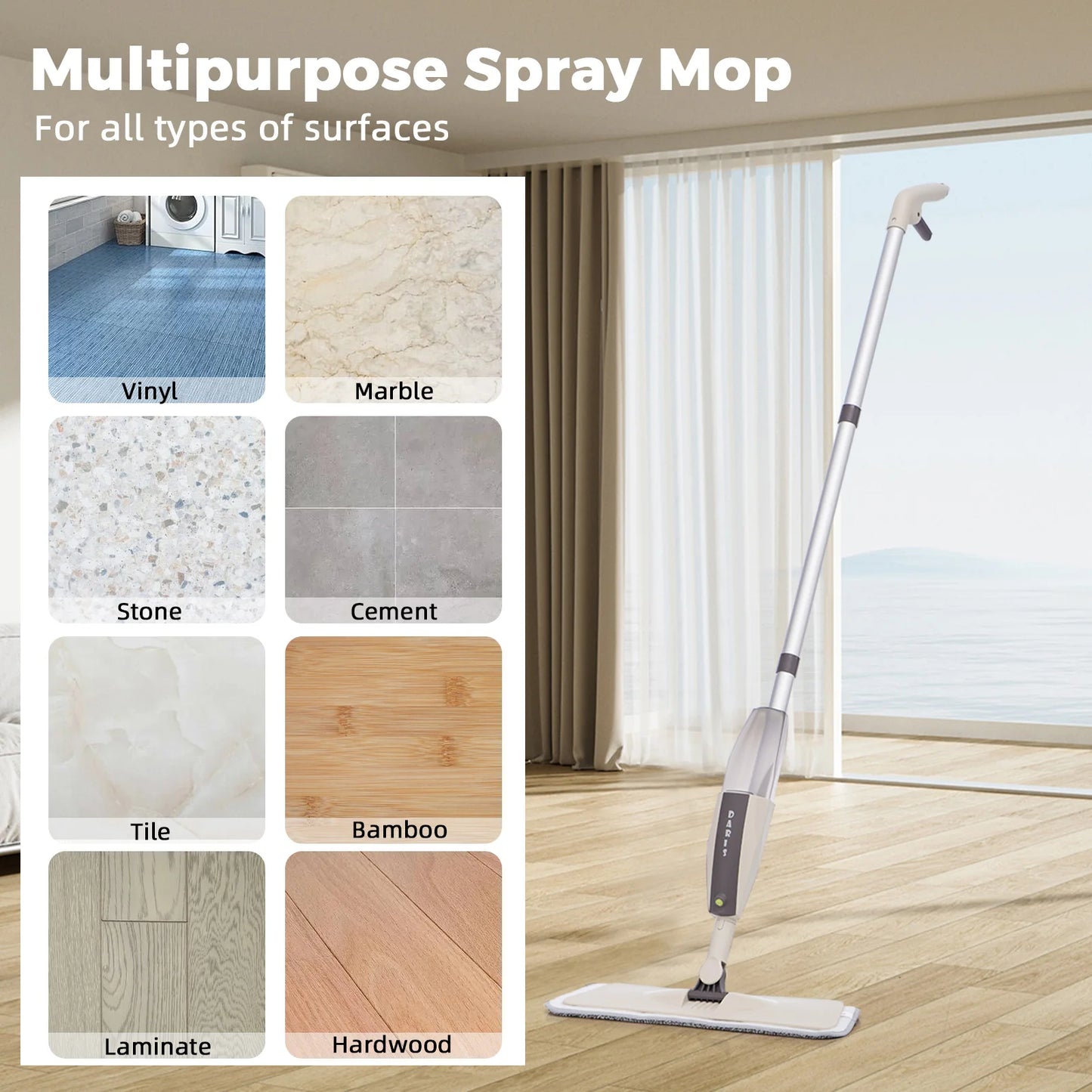 Mop Spray Multifuncional Com Esfregões Planos Microfibra Reutilizável