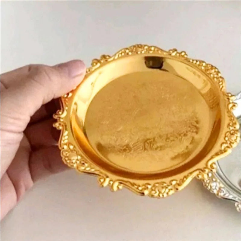 Bandeja Decorativa Multifuncional de Metal Dourado Prata Premium