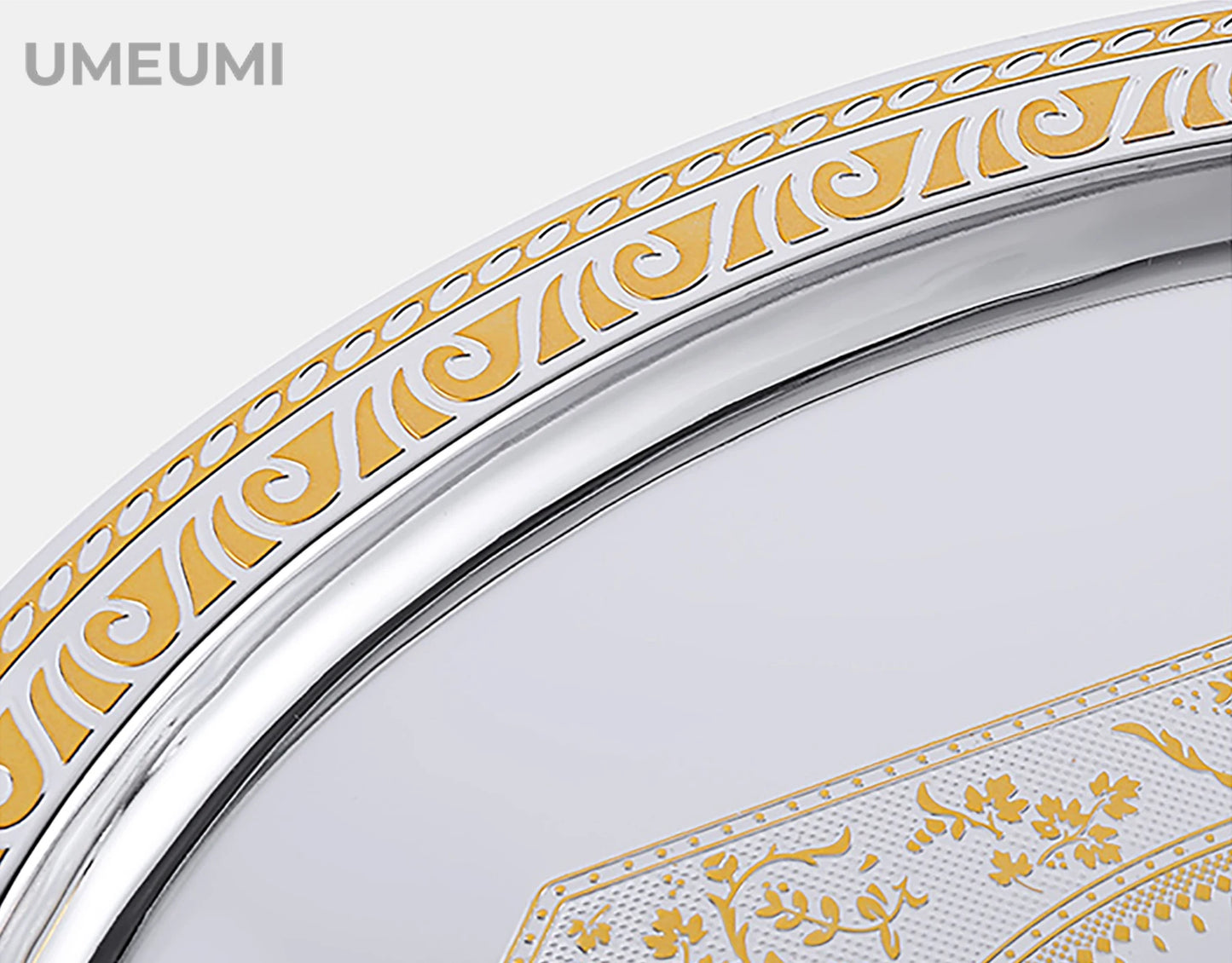 Bandeja Dourada em Metal para Chá com Alça