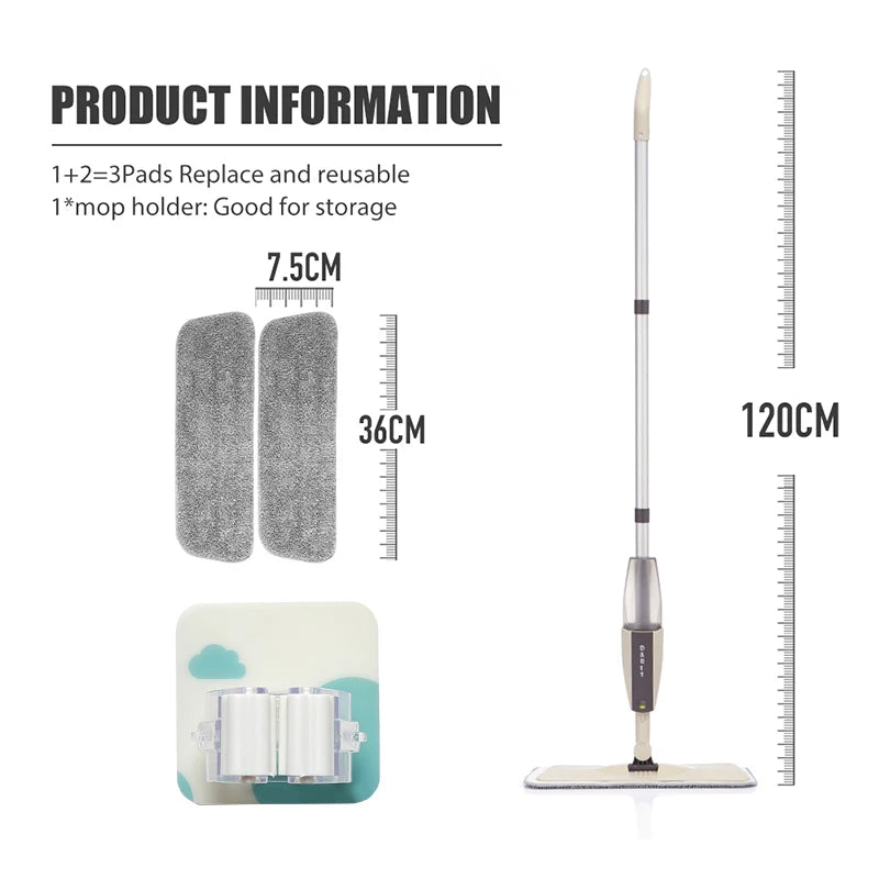 Mop Spray Multifuncional Com Esfregões Planos Microfibra Reutilizável